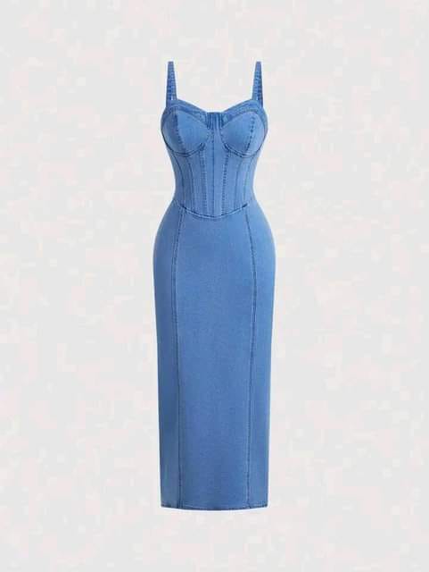 Ladies Denim Dress — Bustier Slip Midi view 2