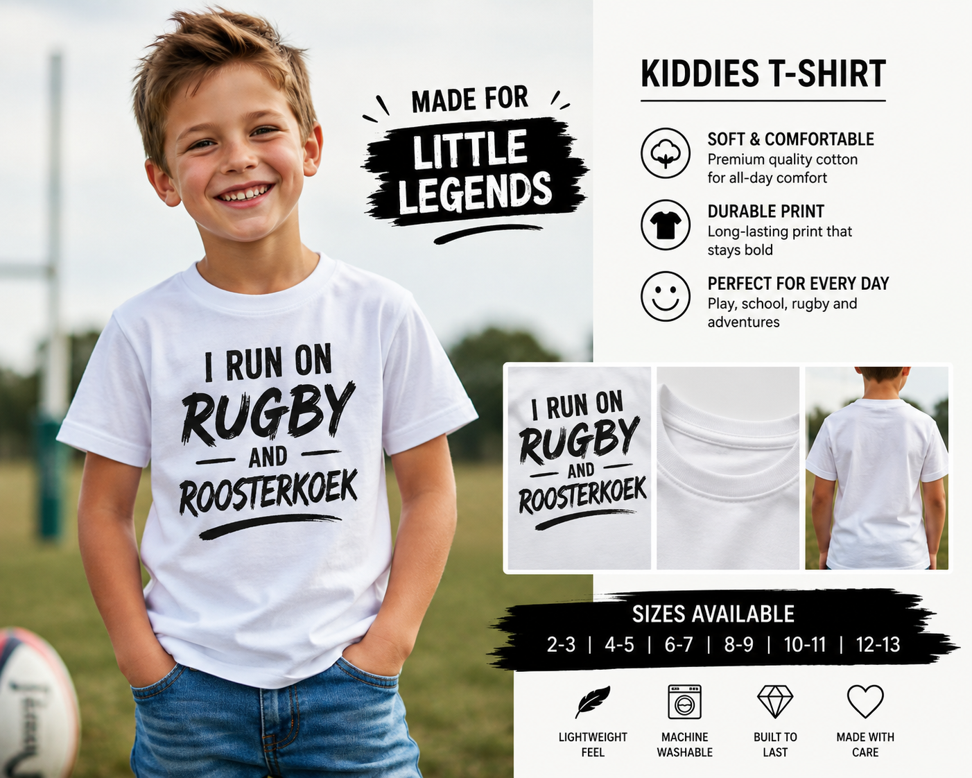 Boys Tee — I Run on Rugby and Roosterkoek view 2