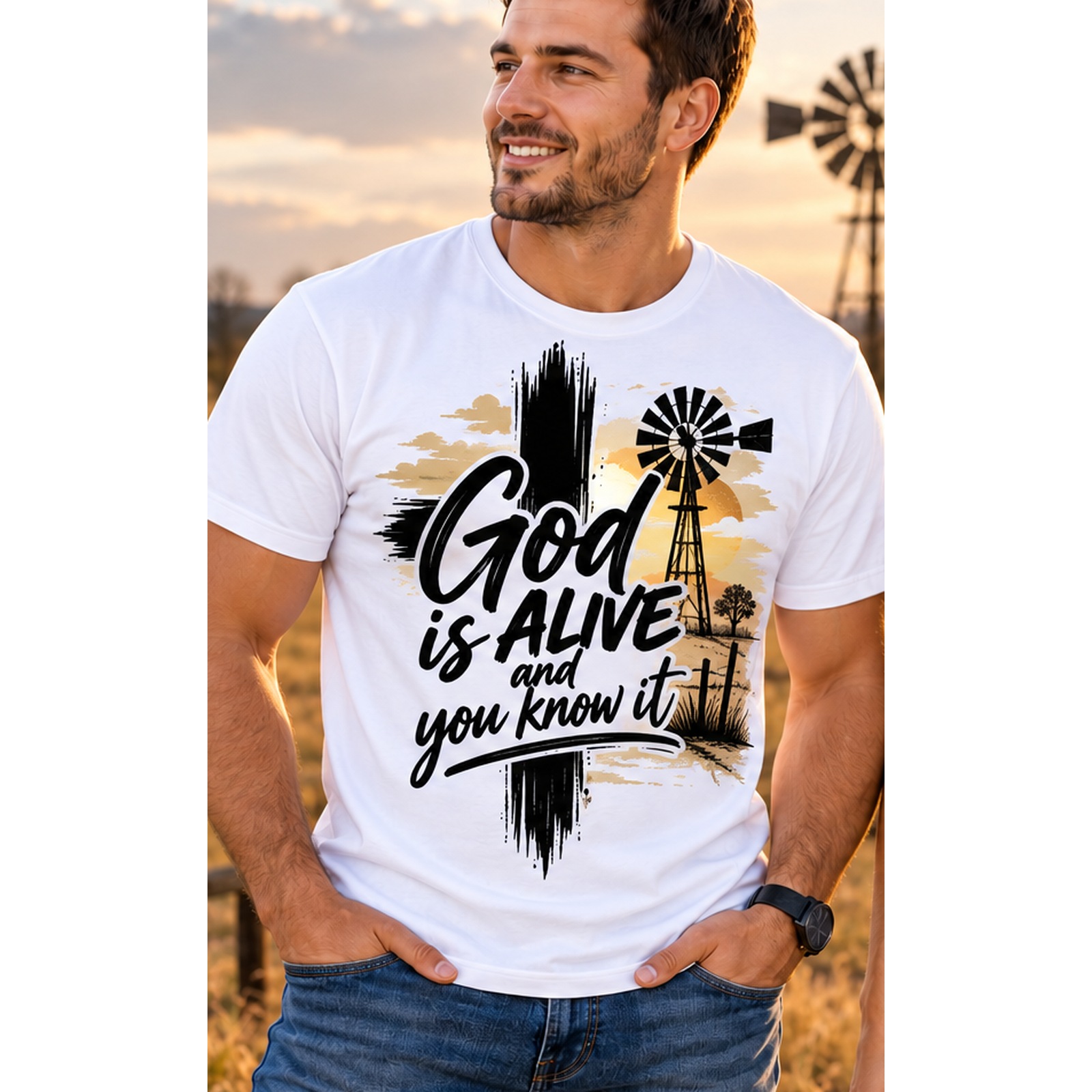 God Is Alive – Windmill – Men T-Shirt view 1